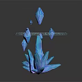 3D Blue Crystal Sculpture With Transparent Ring Structures On Astral Disk Base And Symbols