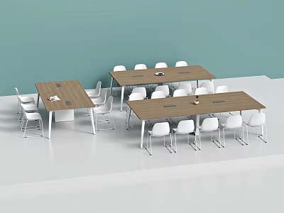 Modern Wooden Conference Tables With White Chairs In Meeting Room Setup 3d model