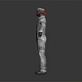 Detailed Humanoid Creature In White Jumpsuit Standing With Red Head And Open Arms