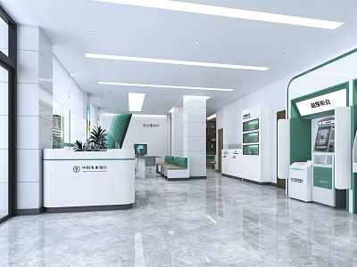 Modern Bank Interior Design With Service Counter ATM Machines And Waiting Area 3d model