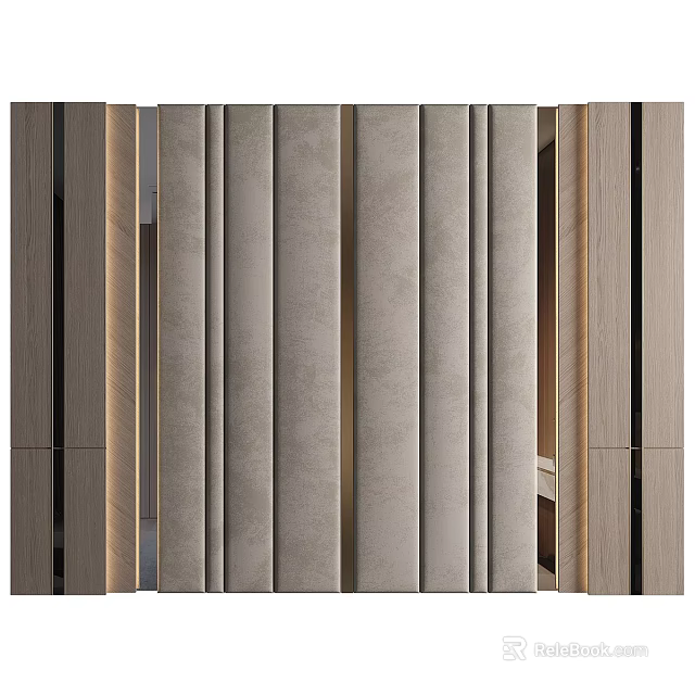 Modern Bedroom Accent Wall With Vertical Panel Design And Neutral Fabric Upholstery 3d model 