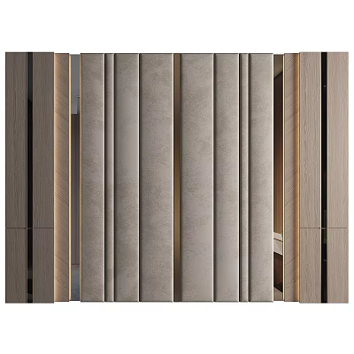 Modern Bedroom Accent Wall With Vertical Panel Design And Neutral Fabric Upholstery 3d model