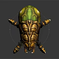 3D Rendered Golden Mythical Creature With Spiked Armor And Sharp Clawed Limbs