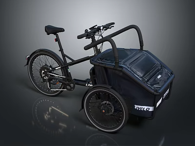 Black Tricycle With Rear Cargo Box For Cargo Transport And Storage Design 3d model