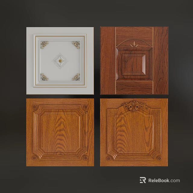 Various Decorative Cabinet Doors With Wooden And White Panels And Carved Details 3d model 