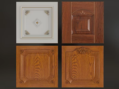 Various Decorative Cabinet Doors With Wooden And White Panels And Carved Details 3d model