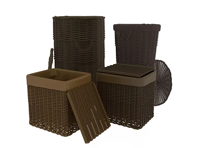 Brown Woven Storage Baskets With Lids For Home Organizing Solutions 3d model