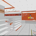 Mall Store Interior with Empty White and Orange Shelves Ceiling Lights and Modern Layout 3d model