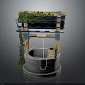 Rustic Well Structure With Wooden Beams Green Ivy Stone Base Bucket And Rope