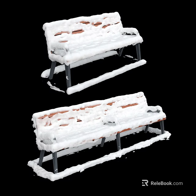 Ground With Two Snow Covered Benches In Winter Outdoor Scene 3d model 