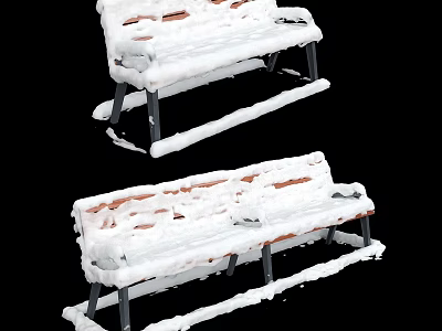 Ground With Two Snow Covered Benches In Winter Outdoor Scene 3d model