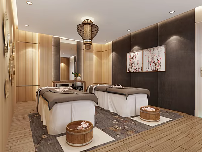 New Chinese Style Spa Beauty Salon Private Room Massage Bed Decoration 3d model