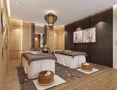 New Chinese Style Spa Beauty Salon Private Room Massage Bed Decoration 3d model