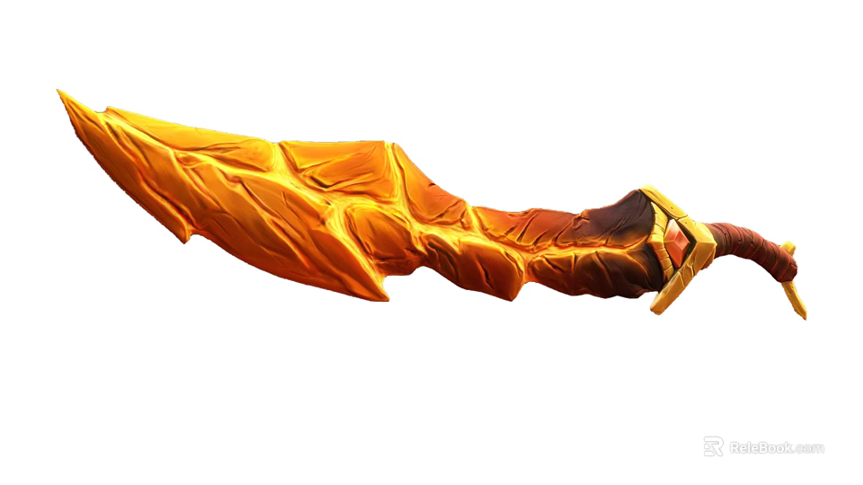 Orange Flaming Leaf Textured Sword With Yellow Strapped Handle Design 3d model 