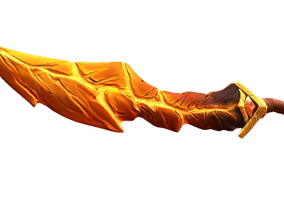 Orange Flaming Leaf Textured Sword With Yellow Strapped Handle Design 3d model