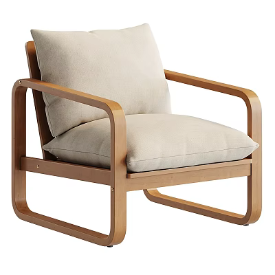 Modern Wooden Frame Armchair With Light Beige Upholstered Cushions For Living Room 3d model