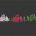Cartoon Style Christmas Trees Scene With White Red Green Colors On Gray Background And Reflections