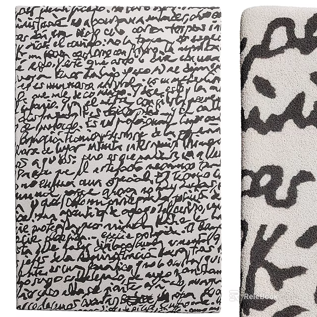 Black And White Square Rug With Unique Handwritten Text Abstract Pattern Design 3d model 