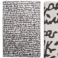 Black And White Square Rug With Unique Handwritten Text Abstract Pattern Design