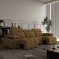 L shaped Velvet Sofa and Wooden Coffee Table Set With Decorative Plants and Bookshelf