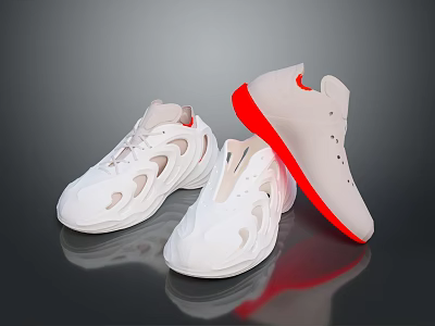 White Sports Shoes With Red Soles Breathable Design Modern Style And Hollow Structure 3d model