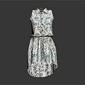 Sleeveless White Floral Pattern Dress With Collared Neckline And Cinched Waist
