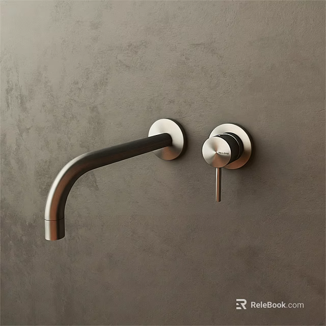 Modern Metal Faucet Mounted On Gray Wall With Curved Spout And Knob Handle 3d model 