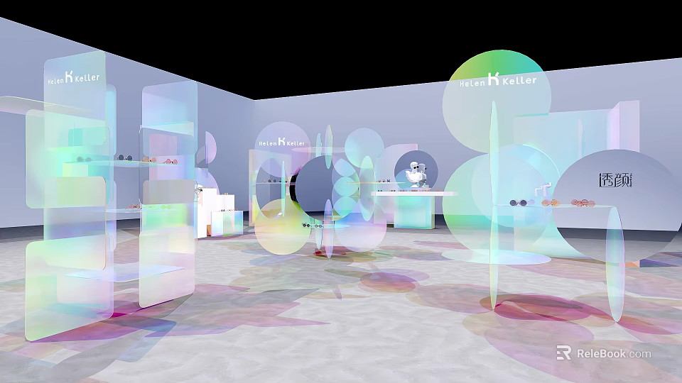 Alice + Olivia Exhibition Space With Transparent Structures And Colorful Light Effects 3d model 