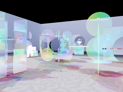 Alice + Olivia Exhibition Space With Transparent Structures And Colorful Light Effects 3d model