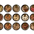 Metal Spice Jars With Various Dried Spices Arranged Neatly In Kitchen