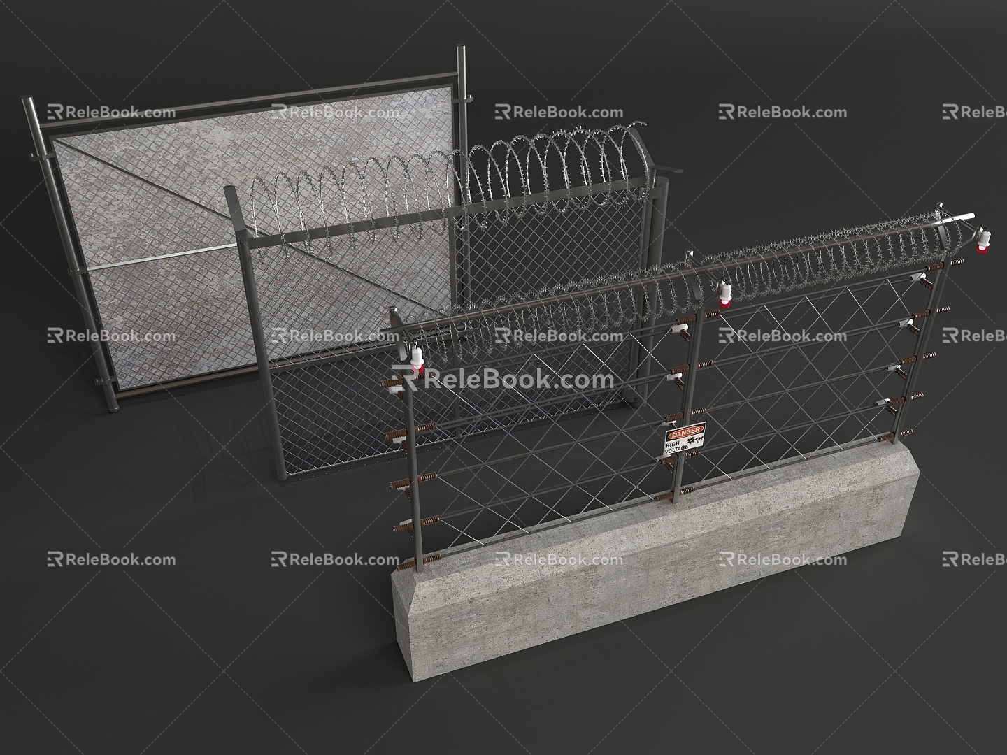 Modern style fence guardrail barbed wire 3d model