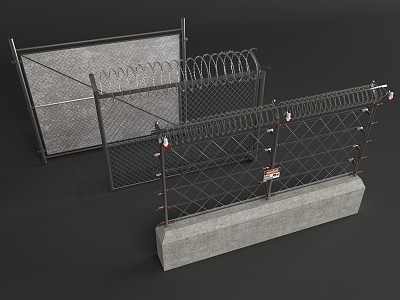 Modern style fence guardrail barbed wire 3d model