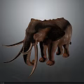 Red Elephant Model With Long Tusks Standing On Dark Background Showing Reflection 3d model