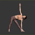 Woman Performing Yoga Asana With One Arm Up In Sportswear On Gray Background