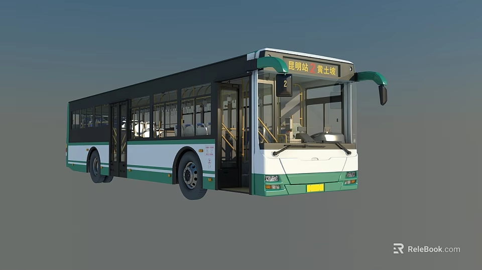 Modern City Bus With White And Green Body Large Windows And Front 3d model 
