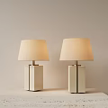 Two Modern Table Lamps With White Hexagonal Column And Beige Fabric Shade 3d model