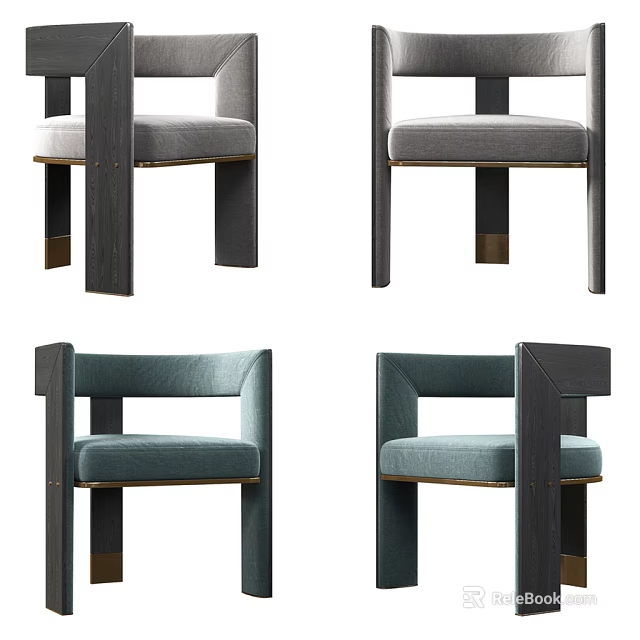 Modern Accent Chair with Wooden Frame Upholstered Seat and Golden Legs in Gray and Teal 3d model 