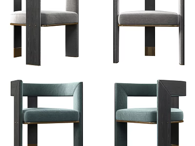 Modern Accent Chair with Wooden Frame Upholstered Seat and Golden Legs in Gray and Teal 3d model