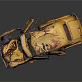 Old Yellow Rusted Damaged Car Body With Wrecked Exterior And Rust Spots