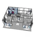 Modern Clothing Store Interior With Display Racks Fitting Rooms And Central Stand