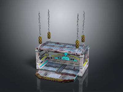 Industrial Lifting Platform Structure With Hanging Chains Yellow Hoisting Rings And Blue Lighting 3d model