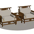Wooden Frame Single Sofas with White Cushions and Small Coffee Table on Round Carpet 3d model