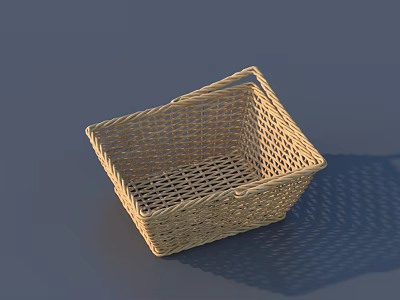 Garden Landscape Square Wicker Basket With Woven Texture And Shadow 3d model