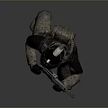 Game And Movie Character In Protective Suit With Helmet And Tactical Gun