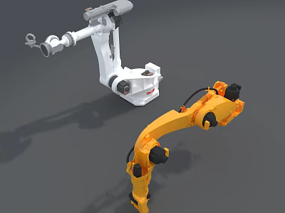 Industrial Equipment With White And Yellow Robotic Mechanical Arms For Automation 3d model