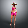 Fashionable Female Character Wearing Pink Polka Dot Outfit With Floral Hat And Sandals