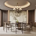 New Chinese-style private room restaurant private room balcony dining table and chair chandelier background wall 3d model