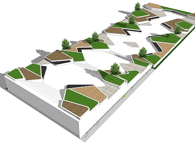 Modern Geometric Tree Pits Landscape Design With Green Plants And Multiple Shapes 3d model