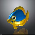 Cute Cartoon Fish Yellow And Blue With Red Eyes Blue Spots On Dark Background Reflection