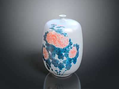 White Decorative Porcelain Vase With Red And Blue Floral Patterns For Home Decor 3d model